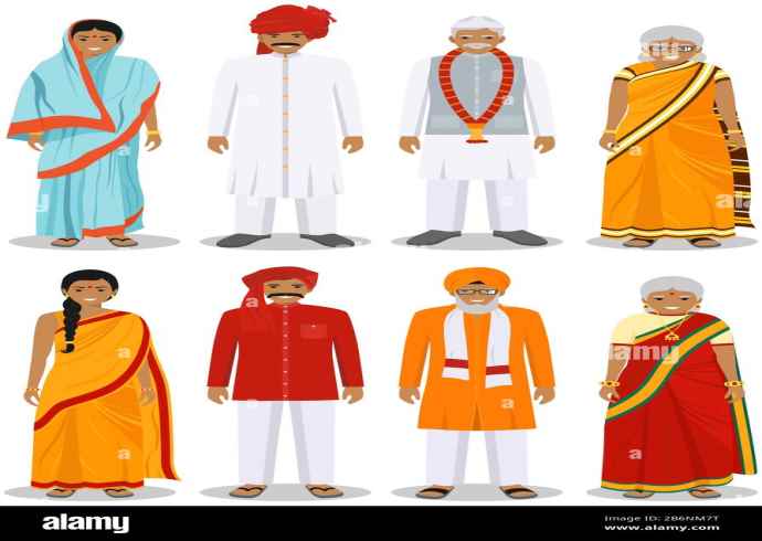 Describe the traditional Indian clothing for men and women.